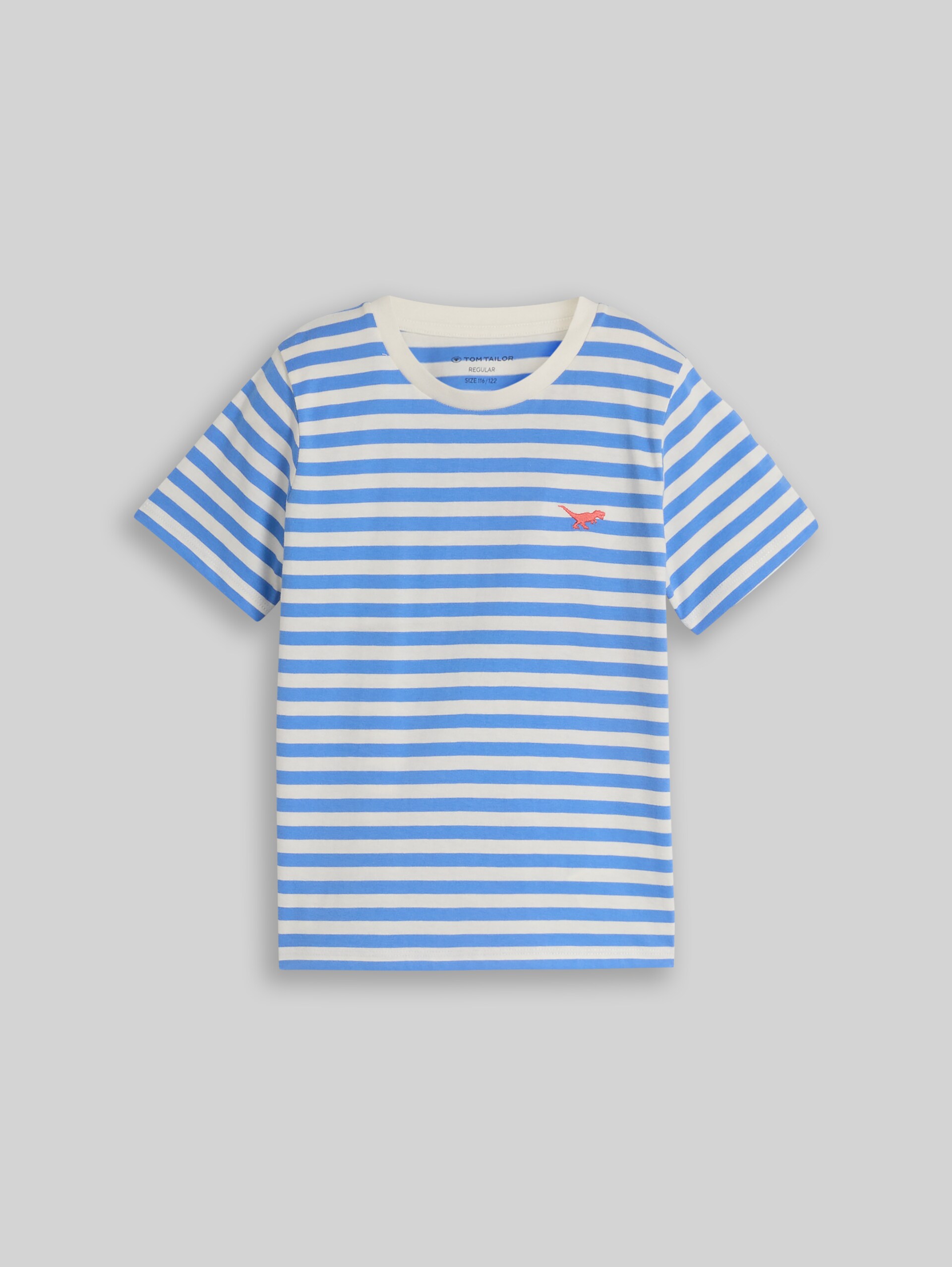 Striped T-shirt - mid blue off white stripe - Front product view