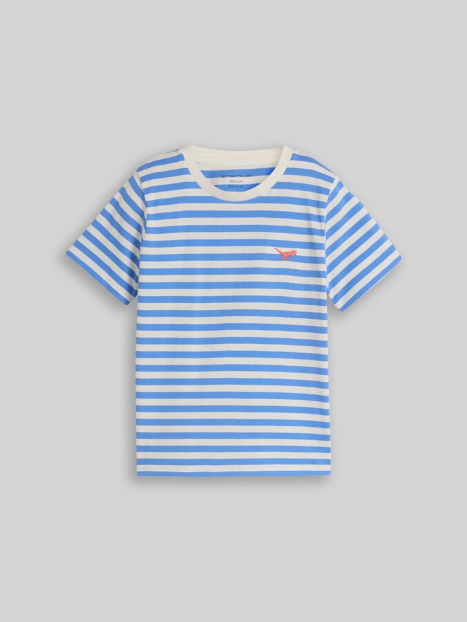 T-Shirt mit Streifenmuster von Mini Boys, mid blue off white stripe