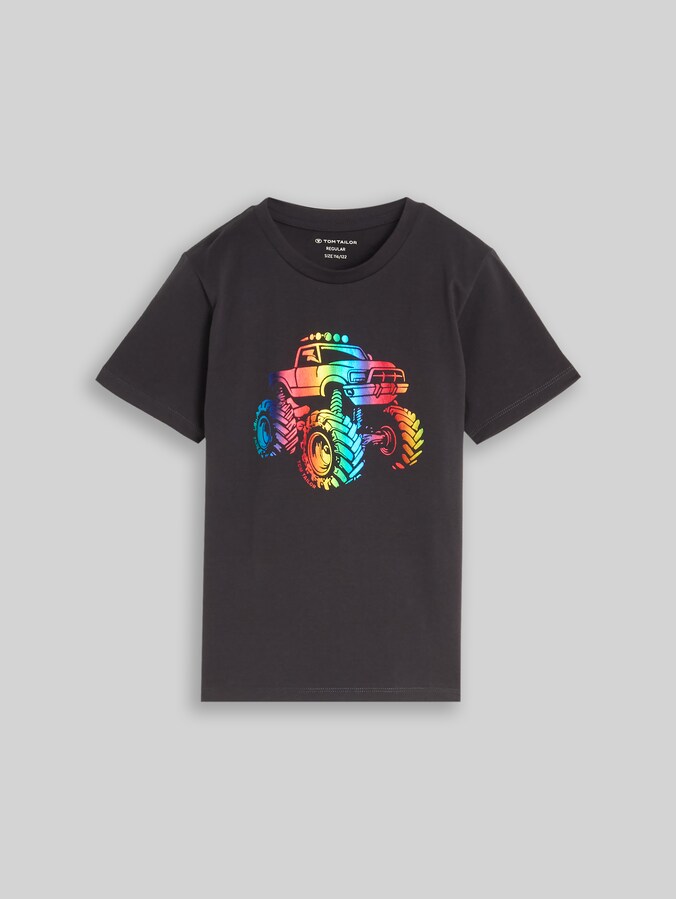 T-Shirt mit Glitzer-Print von Mini Boys, coal grey