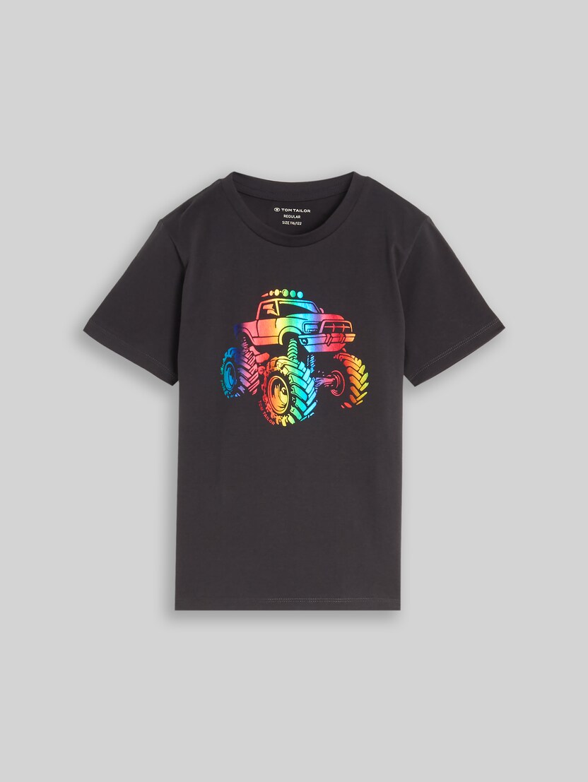 T-Shirt mit Glitzer-Print von Mini Boys, coal grey