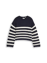 Ausgewählt, Cropped Strickpullover mit Streifenmuster von Tom Tailor, blau
