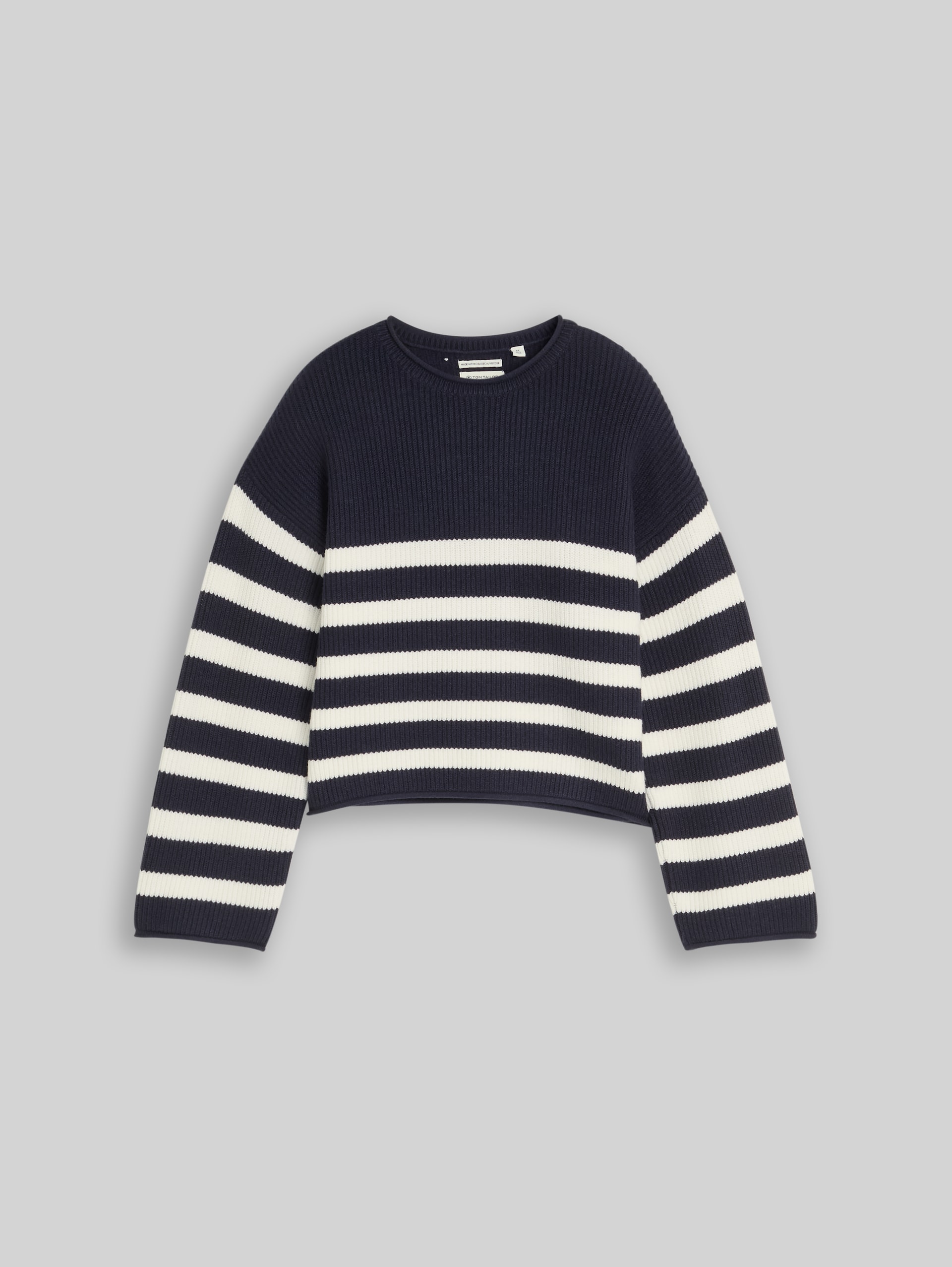 Cropped Strickpullover mit Streifenmuster - navy and white block stripe
