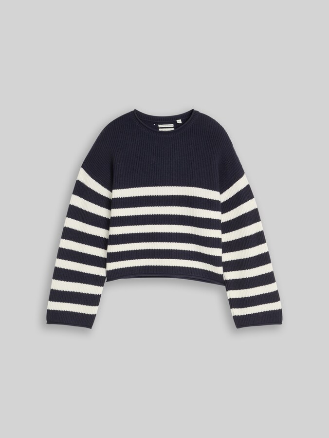 Cropped Strickpullover mit Streifenmuster von Teen Girls, navy and white block stripe