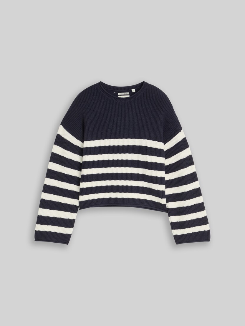 Pull court en maille à rayures par Teen Girls, navy and white block stripe