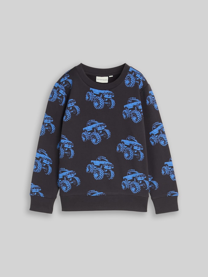 Sweatshirt met all-over print door Mini Boys, grey blue monster truck design