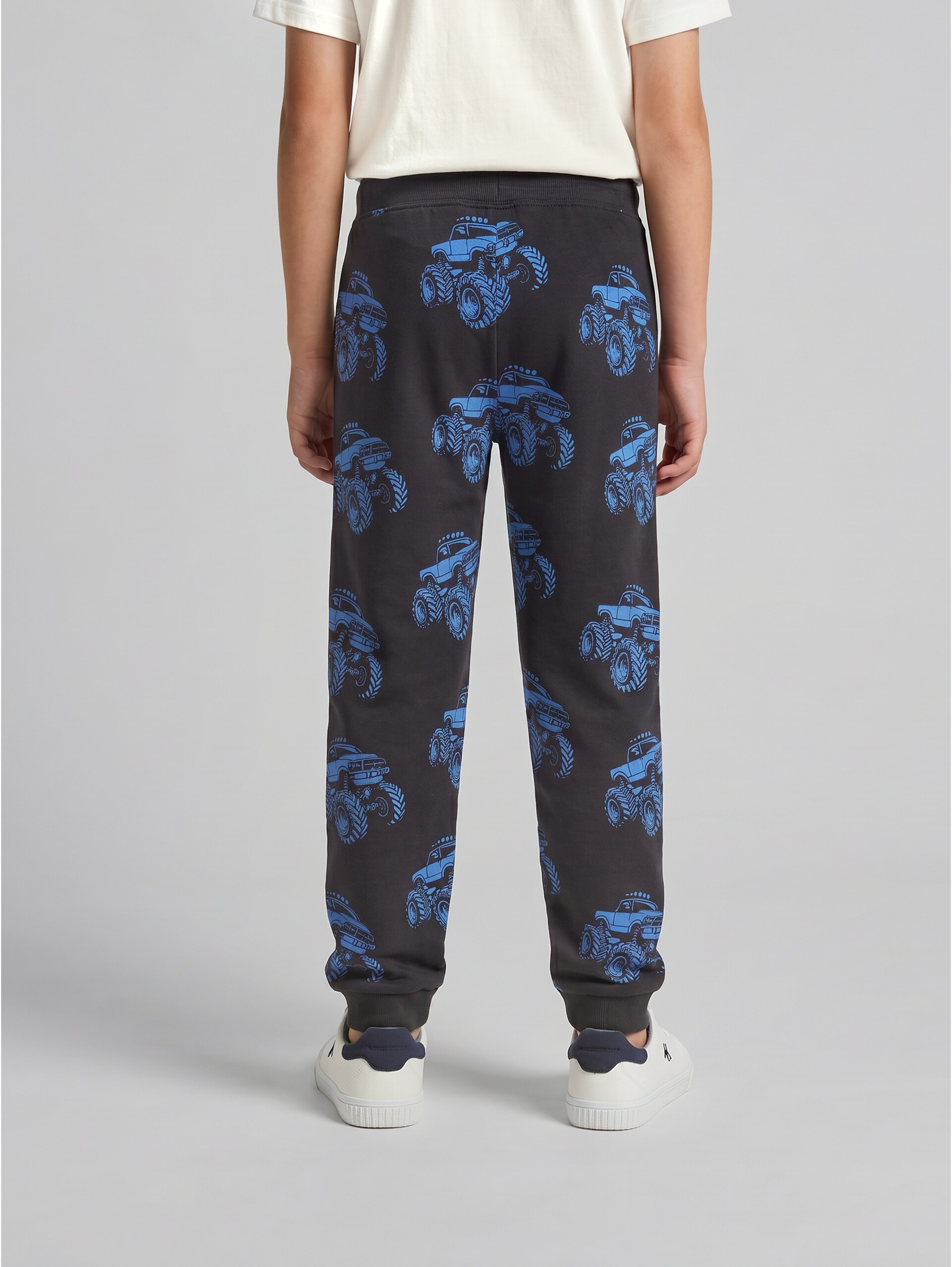 Basic patterned jogging bottoms - grey blue monster truck design