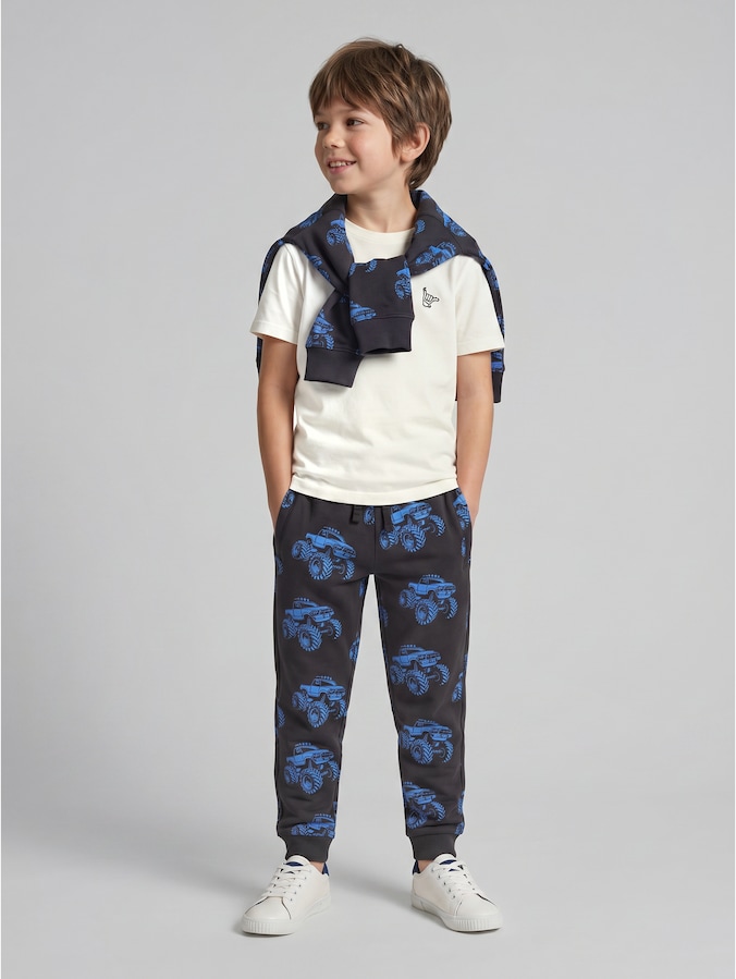 Basic Jogginghose mit Muster von Mini Boys, grey blue monster truck design
