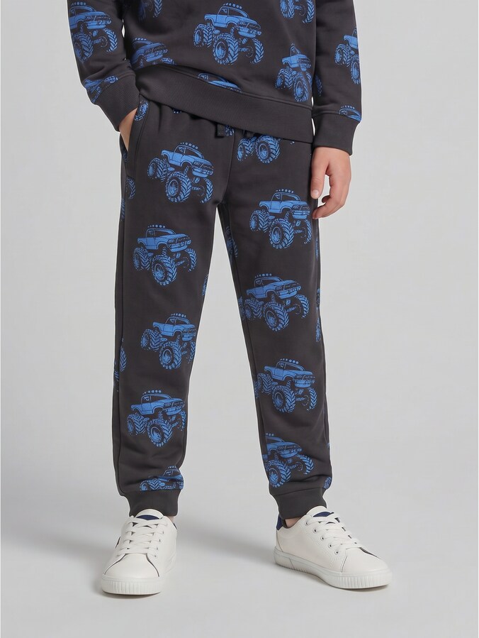 Basic Jogginghose mit Muster von Mini Boys, grey blue monster truck design