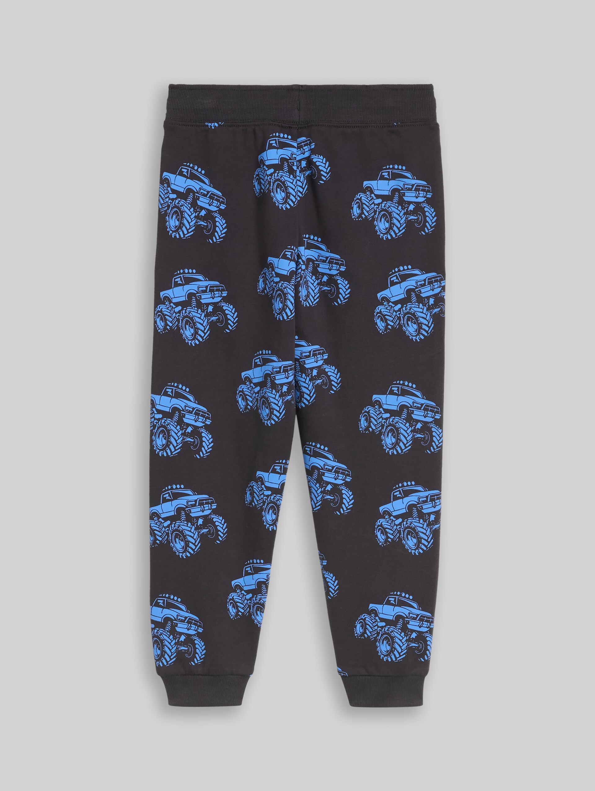 Basic patterned jogging bottoms - grey blue monster truck design