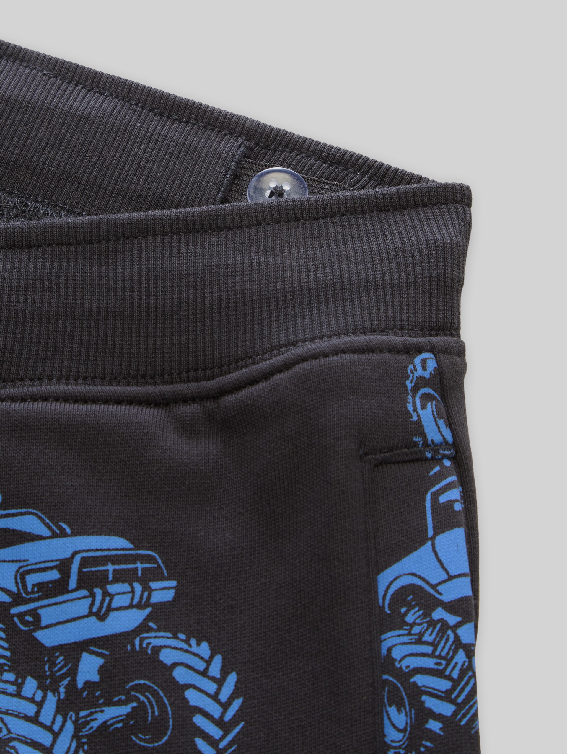 Basic patterned jogging bottoms - grey blue monster truck design