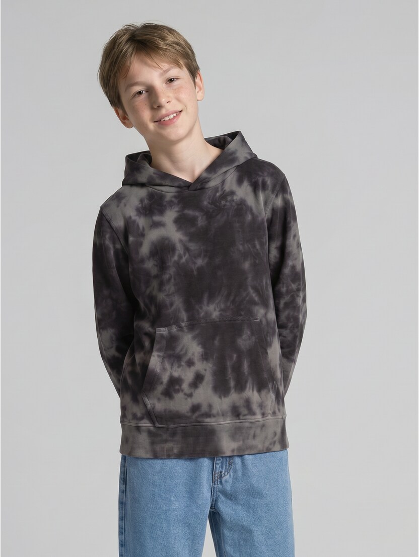 Hoodie Sweatshirt mit Batikmuster von Teen Boys, dark grey tie dye