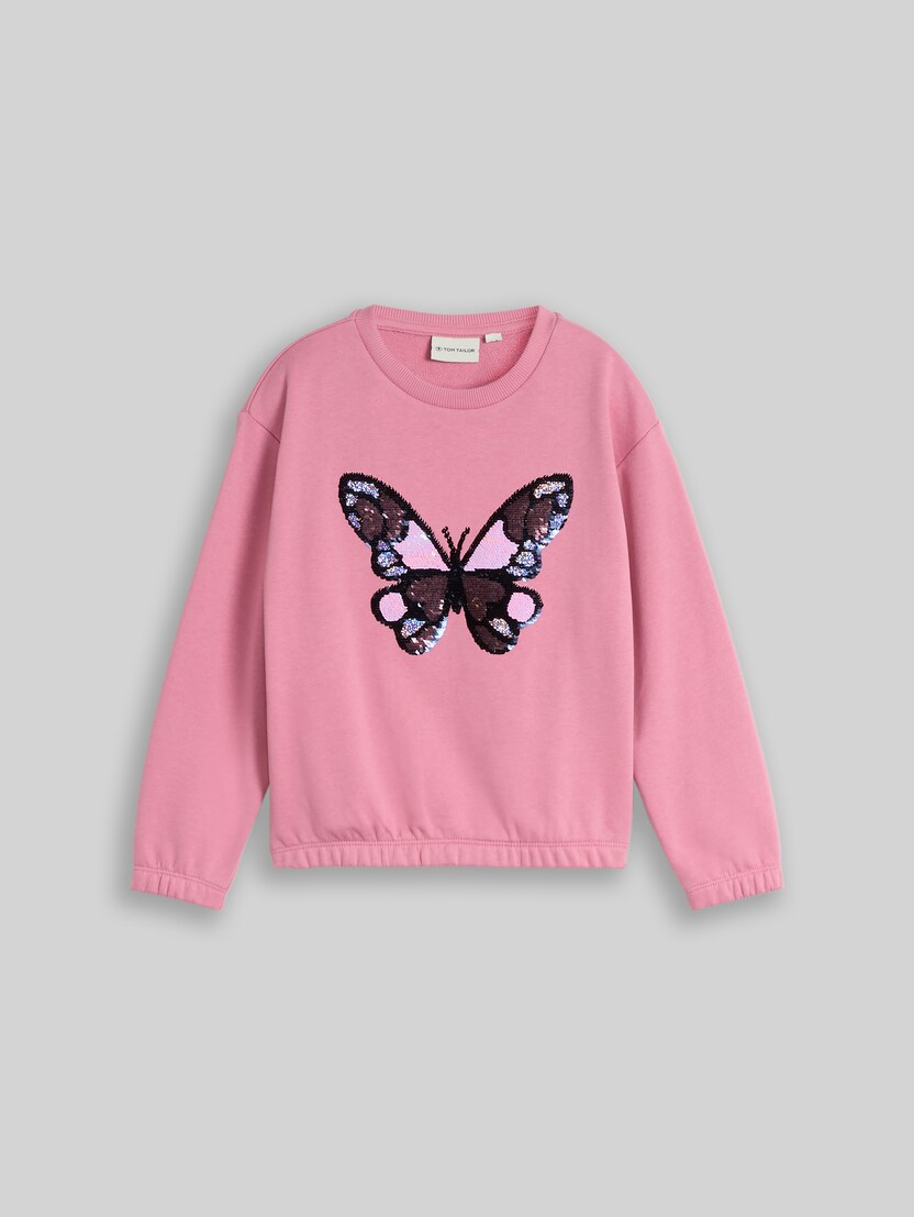 Cropped Sweatshirt mit Wendepailletten von Mini Girls, smooth rose