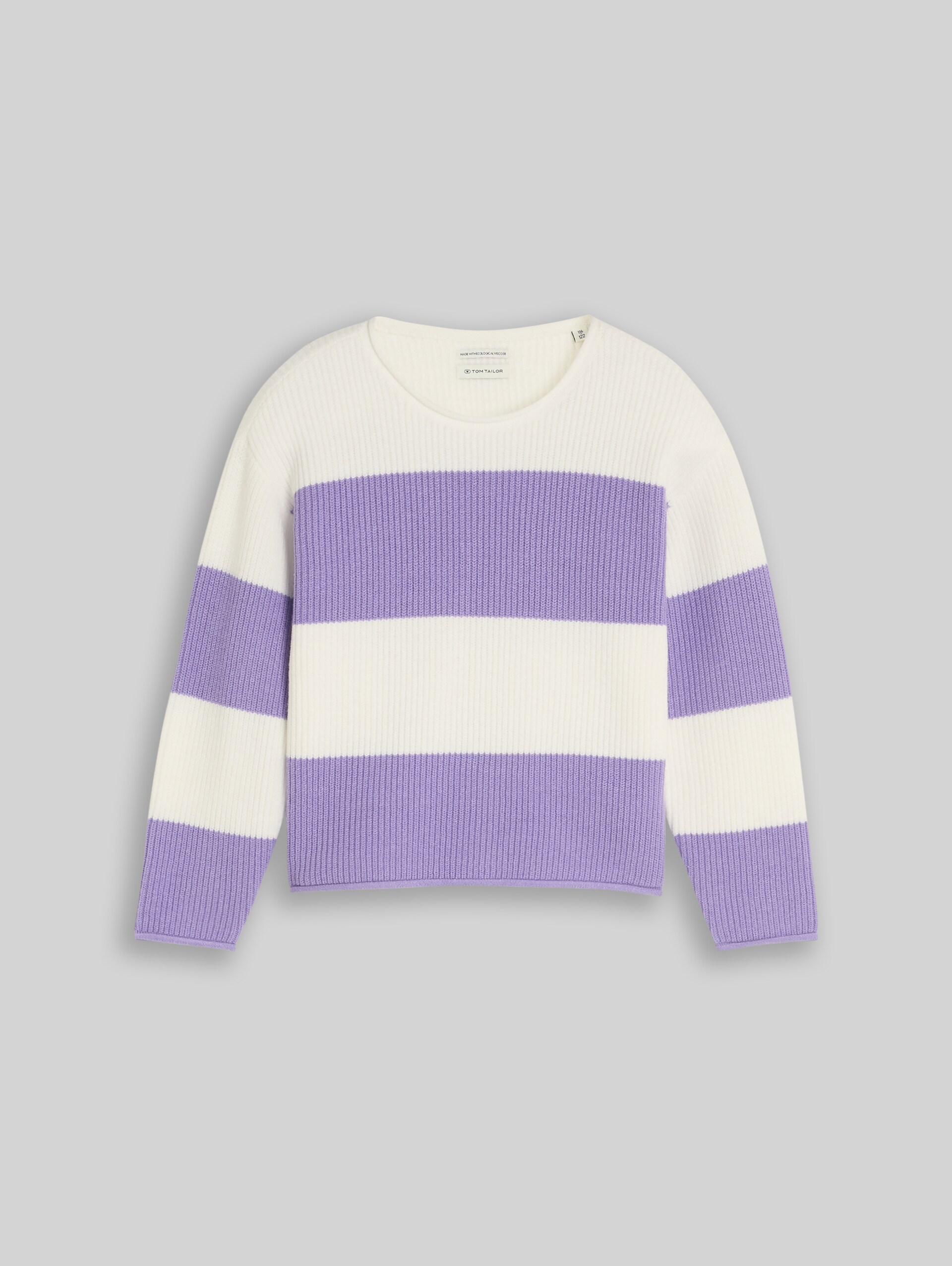 Cropped gebreide trui met streepjesmotief - purple white block stripe