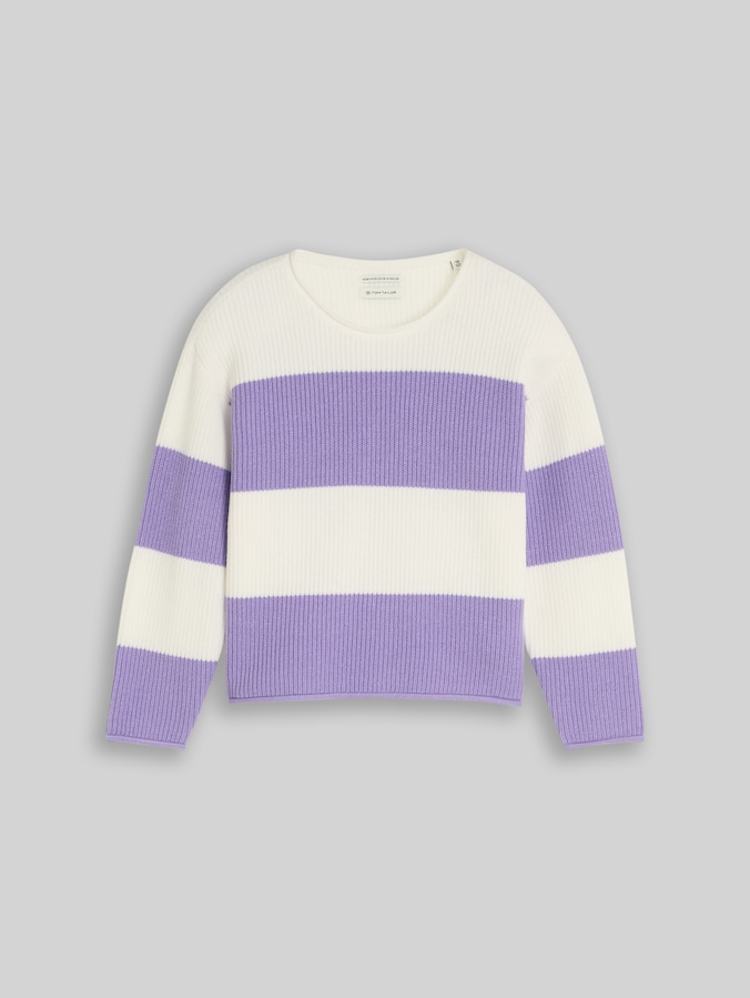Korte gebreide trui met streepjespatroon door Mini Girls, purple white block stripe