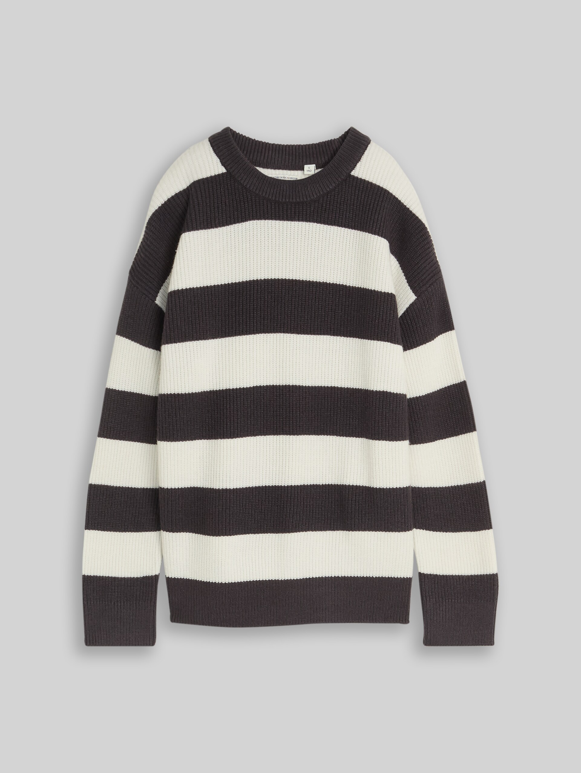 Gebreide trui met ronde hals - grey off white big stripe