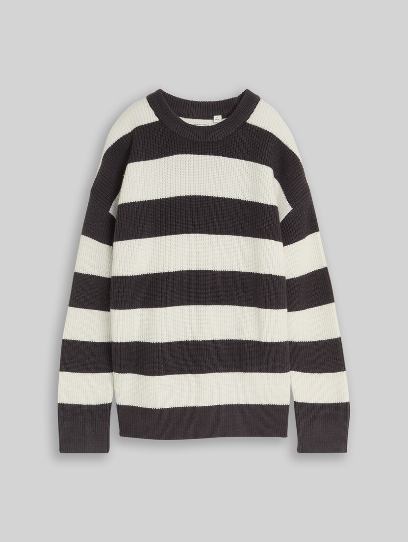 Pull en maille à col rond par Teen Boys, grey off white big stripe