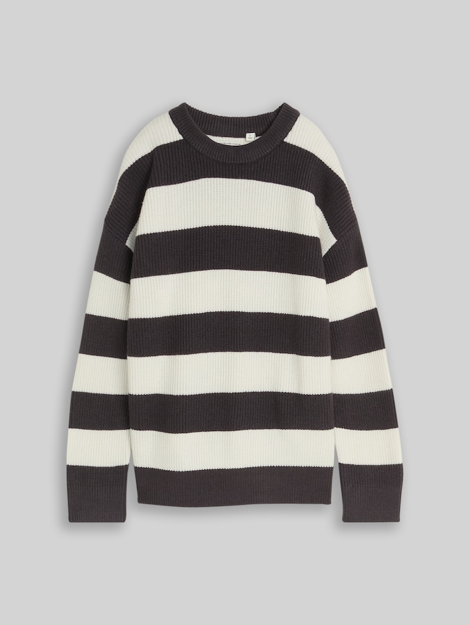 Gebreide trui met ronde hals door Teen Boys, grey off white big stripe