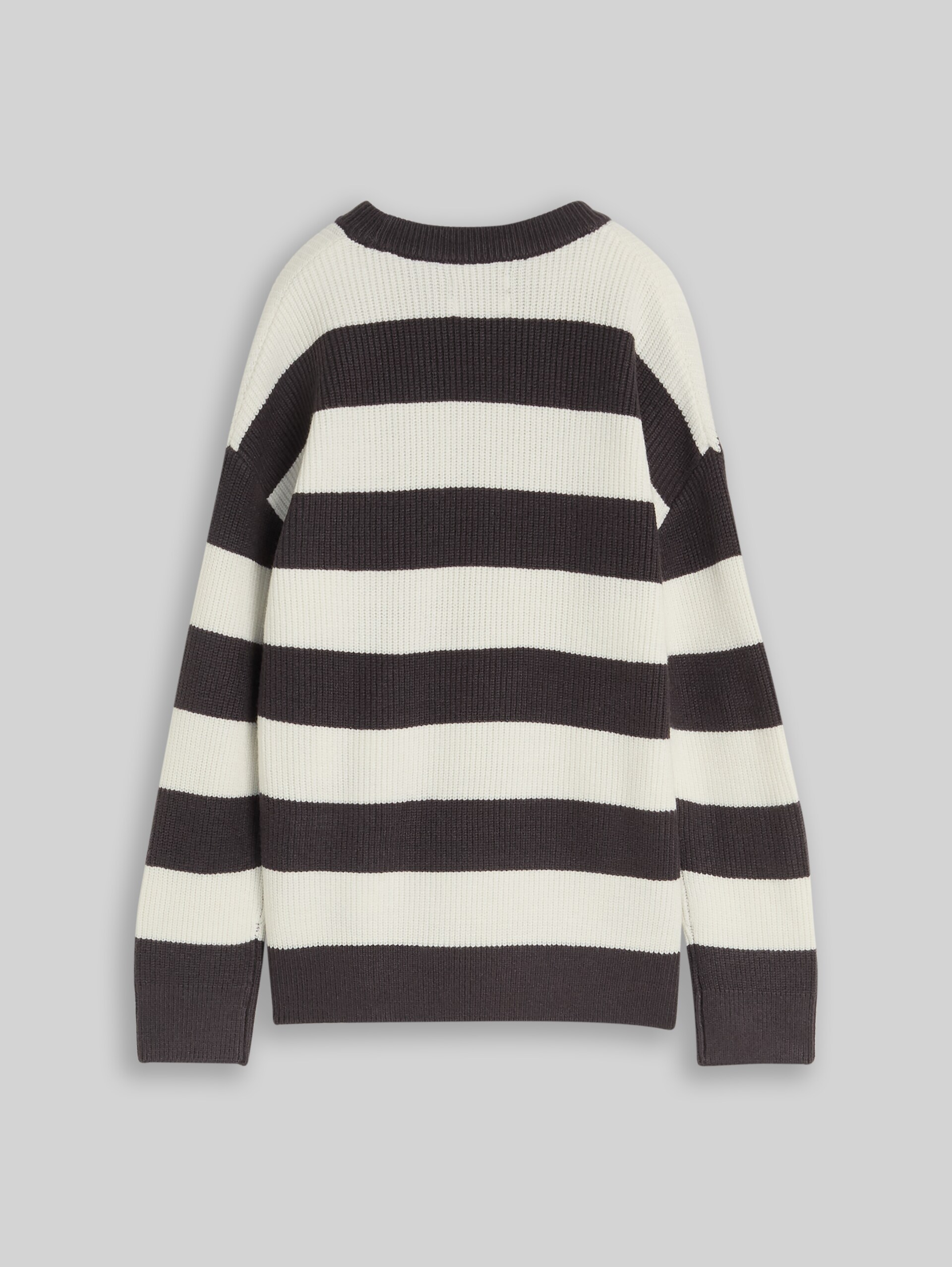 Gebreide trui met ronde hals - grey off white big stripe