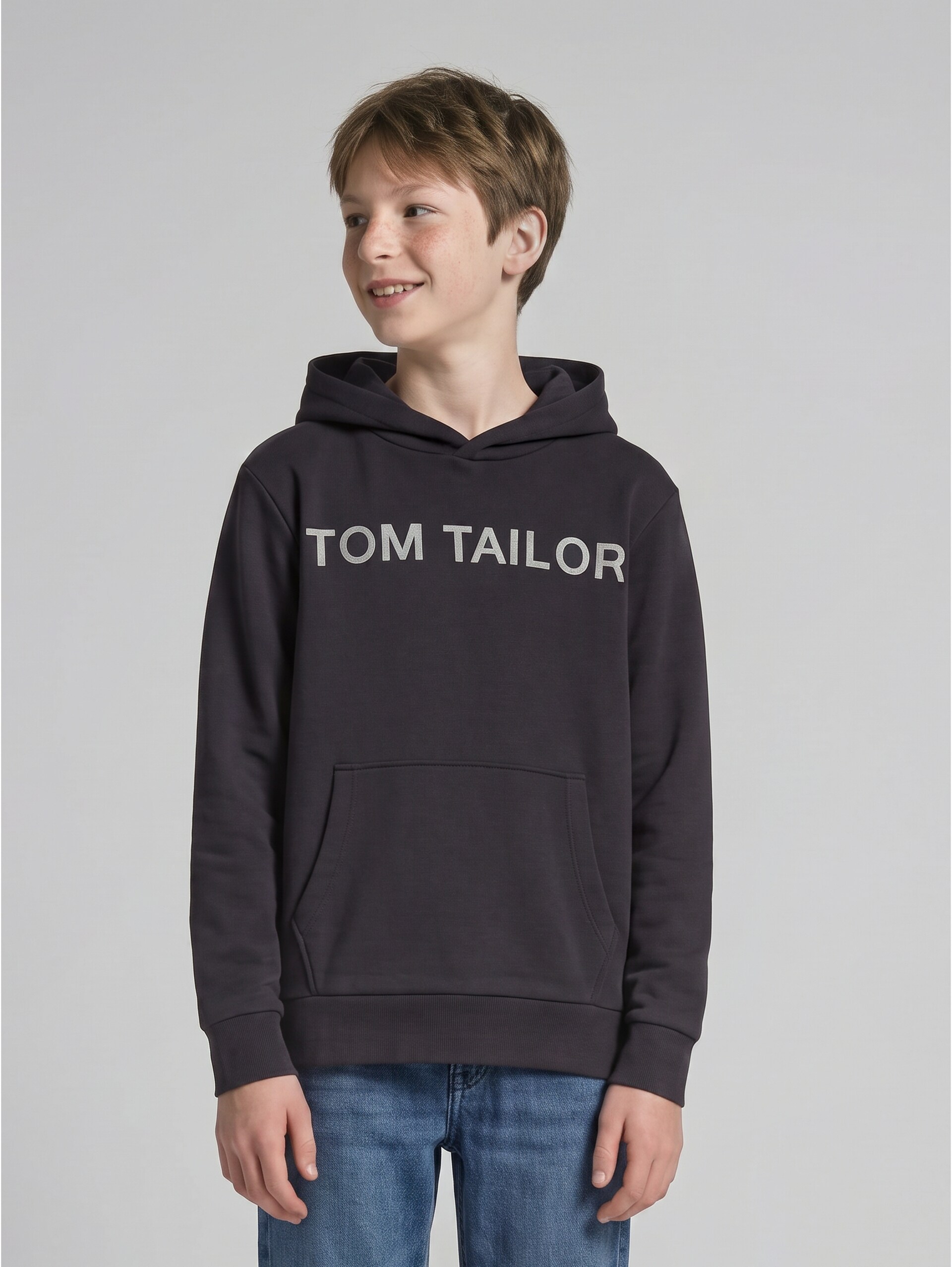 Hoodie met logo-opdruk - coal grey - Nek model vooraanzicht