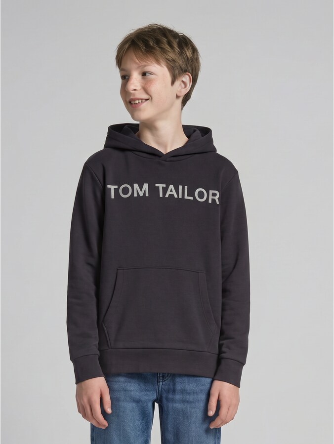 Hoodie sweatshirt with logo print by Teen Boys, coal grey