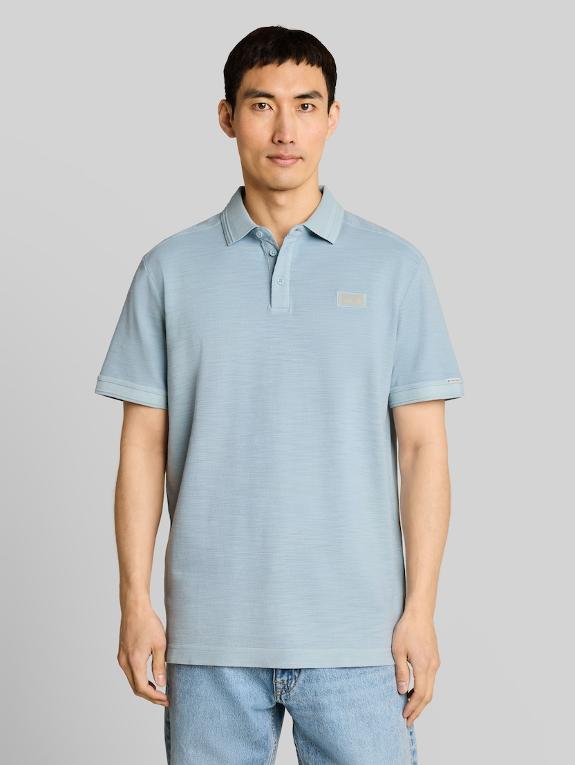 Piqué poloshirt met logobadge door Men, light blue grey
