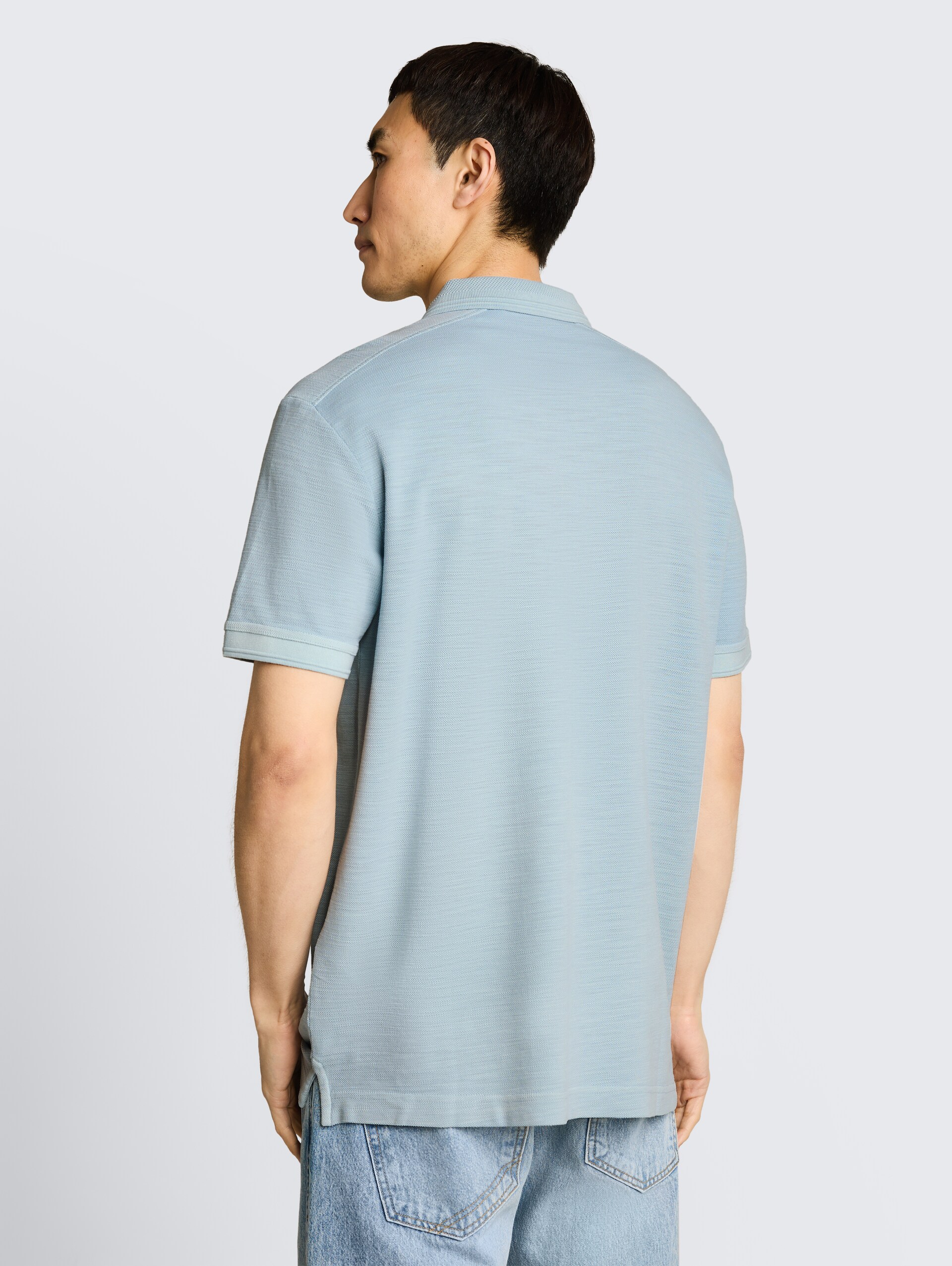 Piqué poloshirt met logo-badge - light blue grey