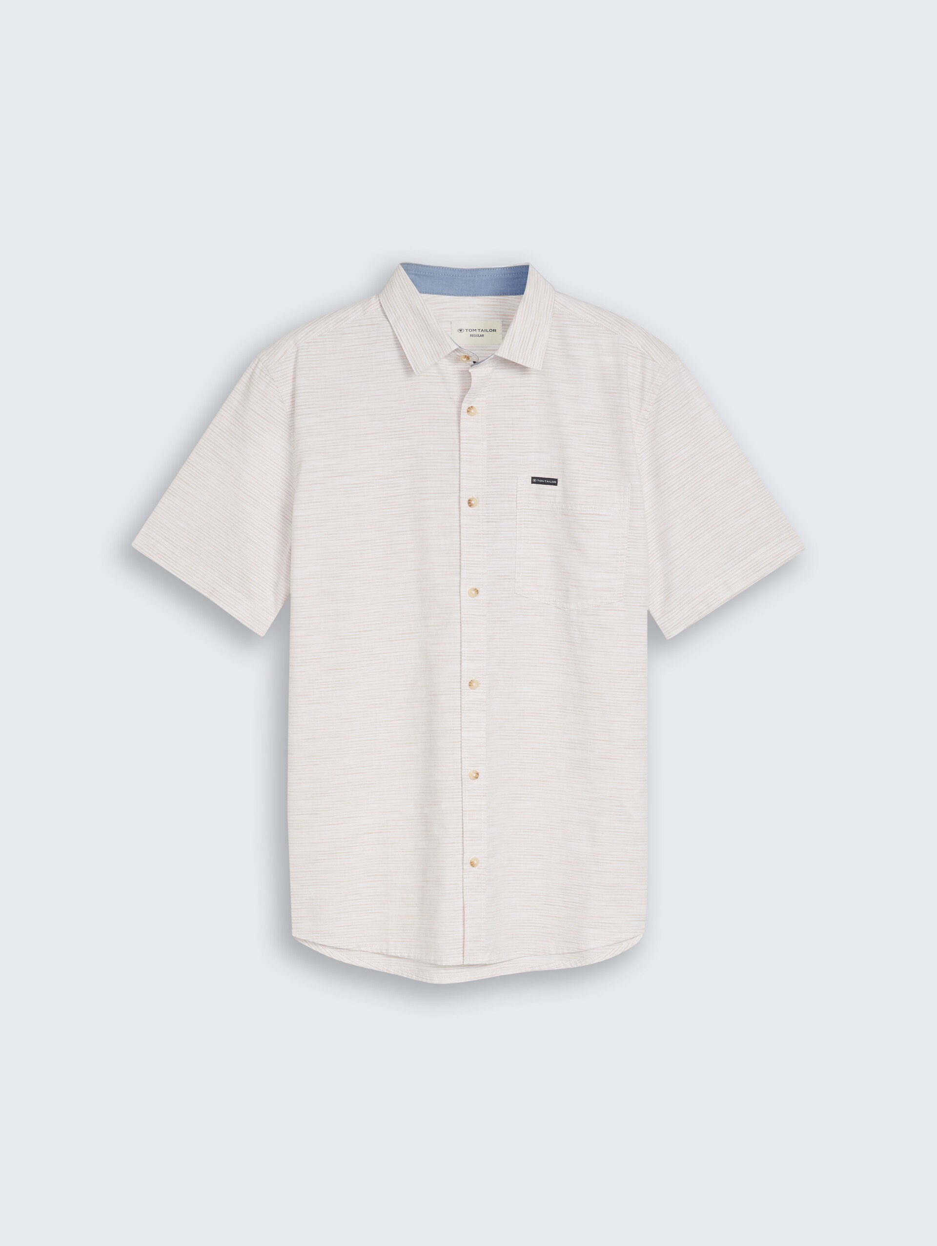 Regular fit katoenen overhemd met korte mouwen - beige irregular structure - Product vooraanzicht