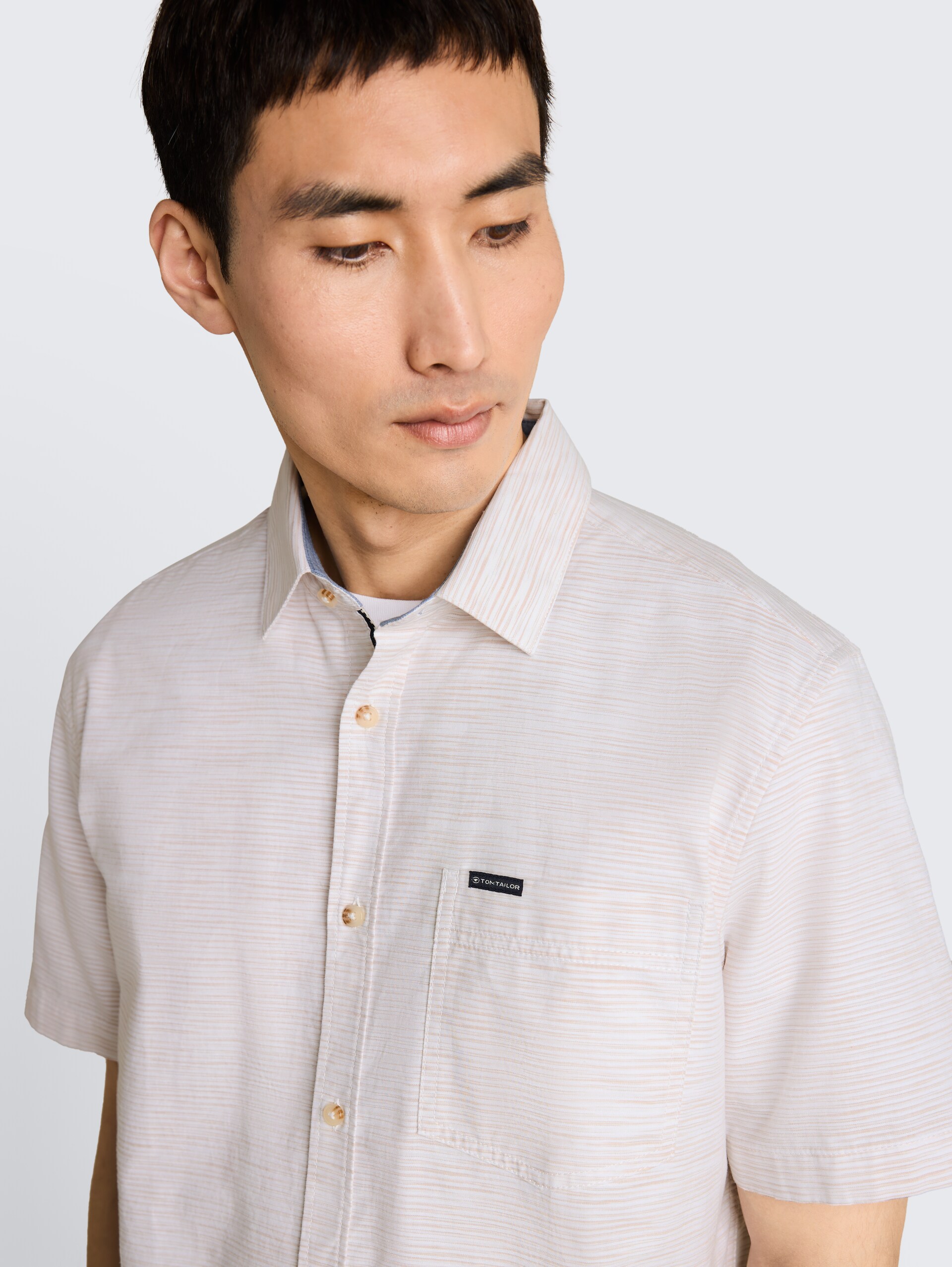 Regular fit katoenen overhemd met korte mouwen - beige irregular structure - Detailaanzicht model