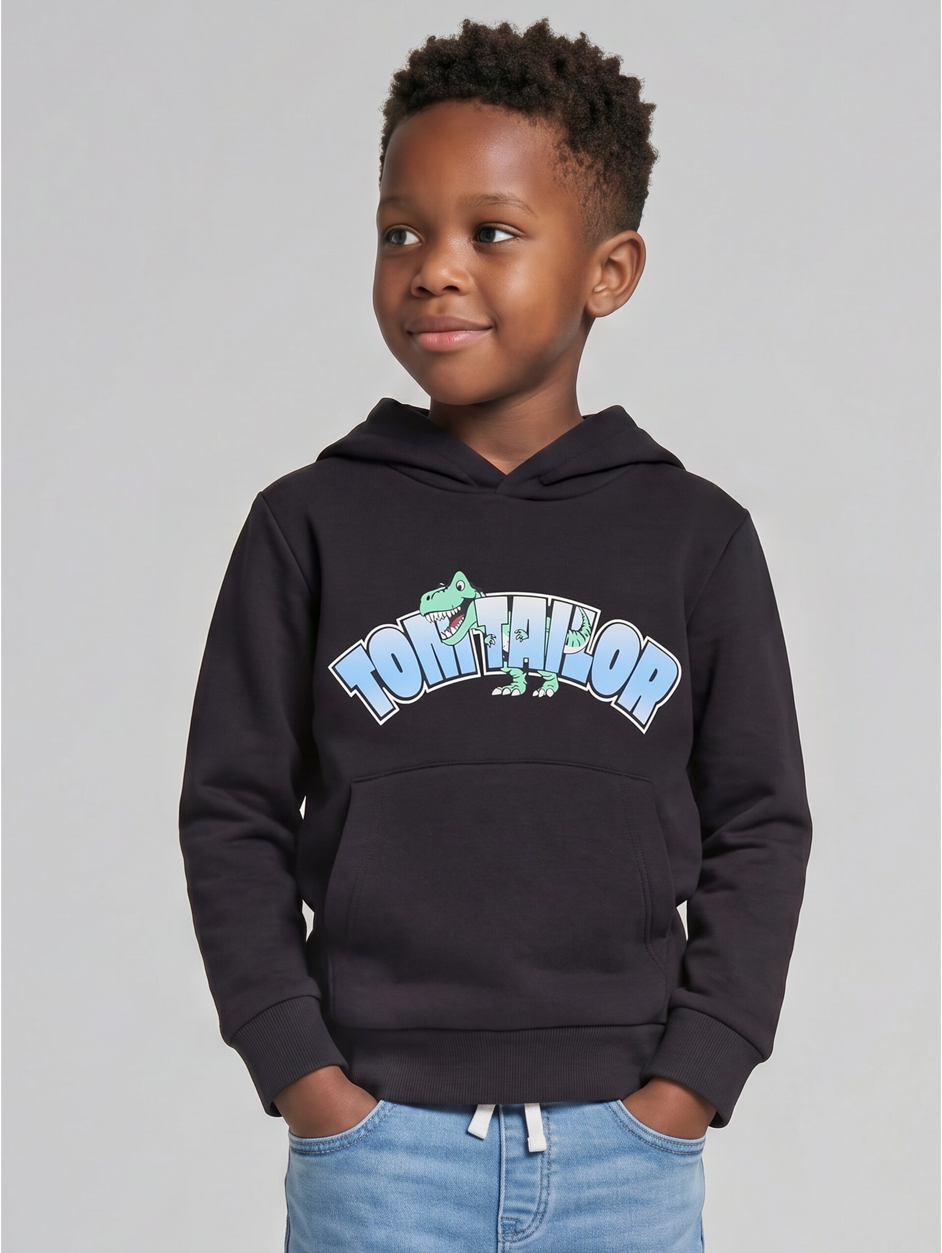 Hoodie Sweatshirt mit Logo-Print - coal grey - Ausschnitt Model-Vorderansicht
