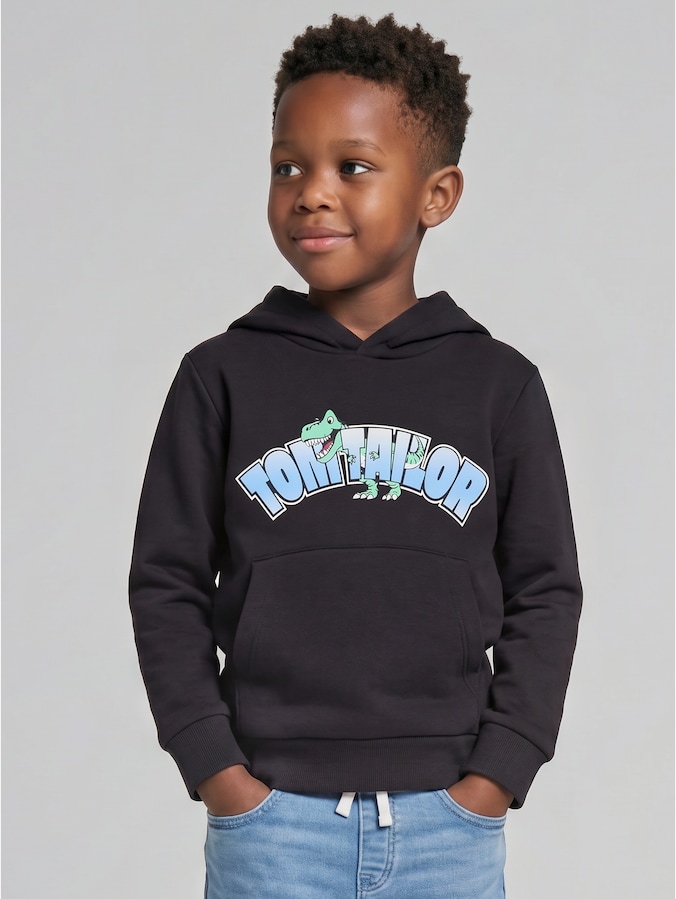 Hoodie sweatshirt with photo print by Mini Boys, coal grey
