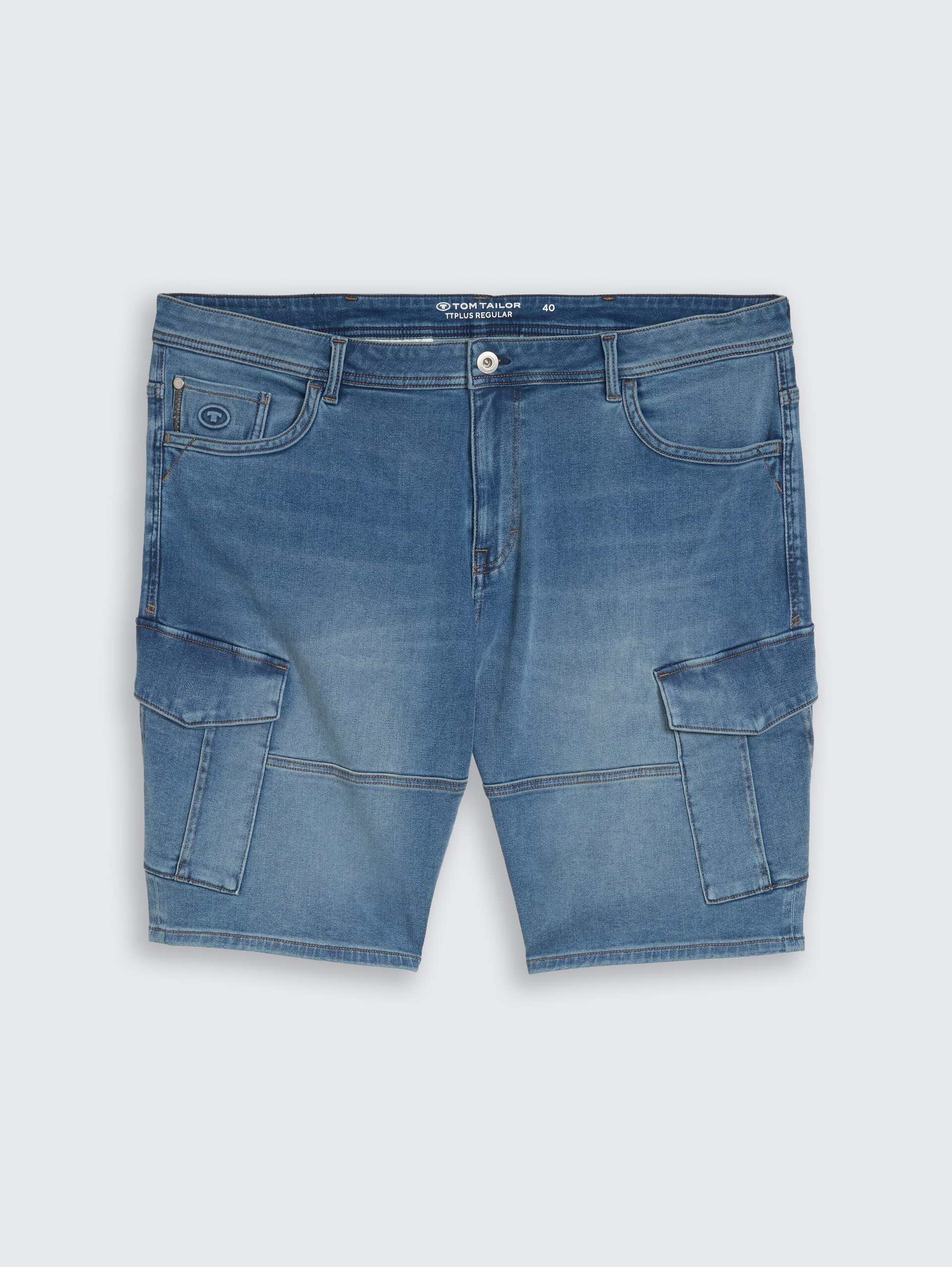 Plus Size - Cargo jeansshorts - Used Mid Stone Blue Denim - Product vooraanzicht