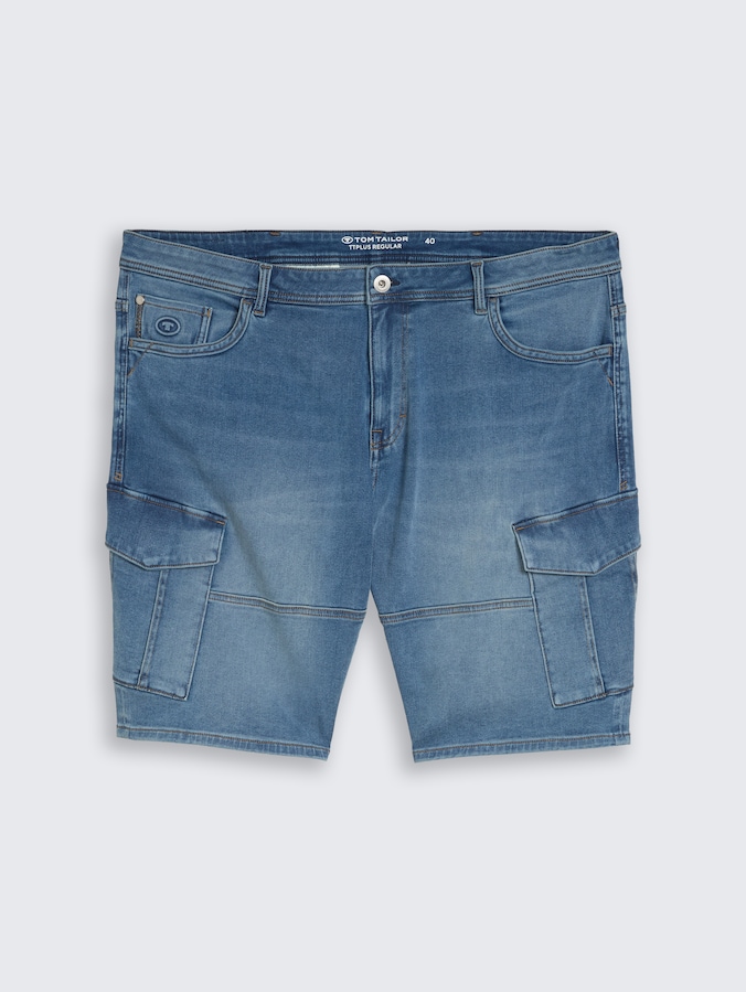Plus Size - Cargo Jeans Shorts von Men Plus Size, Used Mid Stone Blue Denim