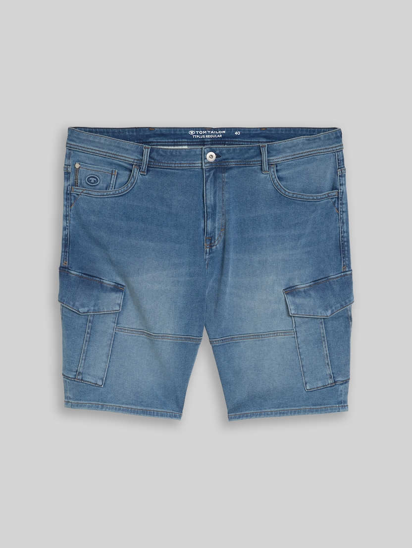 Plus Size - Short cargo en jean par Men Plus Size, Used Mid Stone Blue Denim