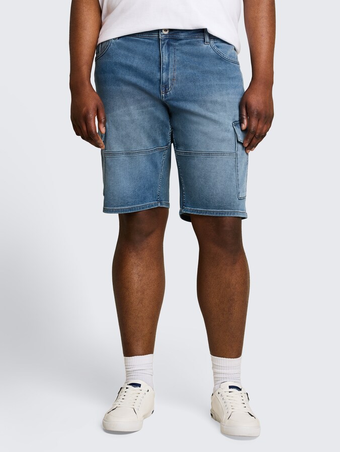 Plus Size - Cargo Jeans Shorts von Men Plus Size, Used Mid Stone Blue Denim