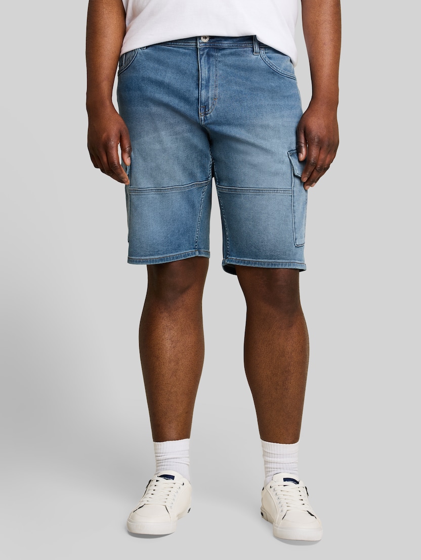 Plus Size - Cargo Jeans Shorts von Men Plus Size, Used Mid Stone Blue Denim
