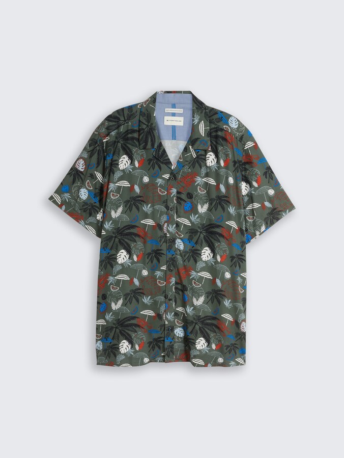 Plus Size - Regular Fit Resort Kurzarmhemd aus Viskose von Men Plus Size, leaf green beach design
