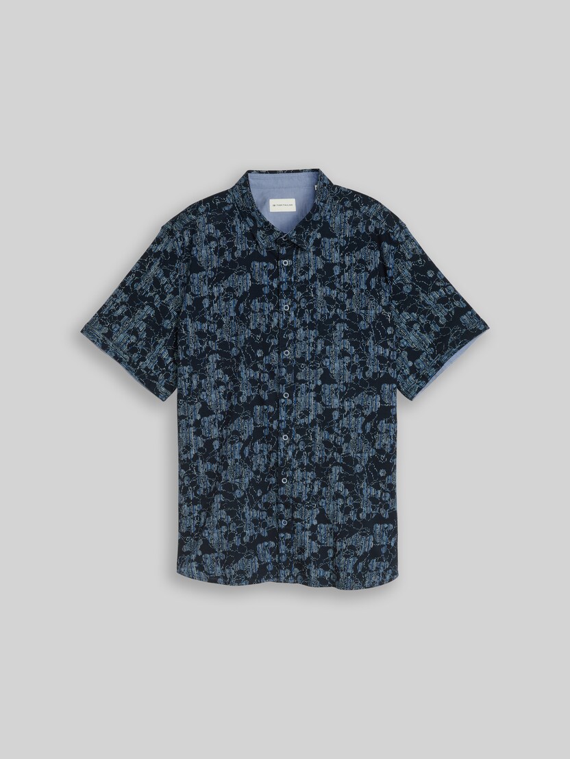 Plus Size - Short-sleeved shirt with pattern by Men Plus Size, navy irregular design