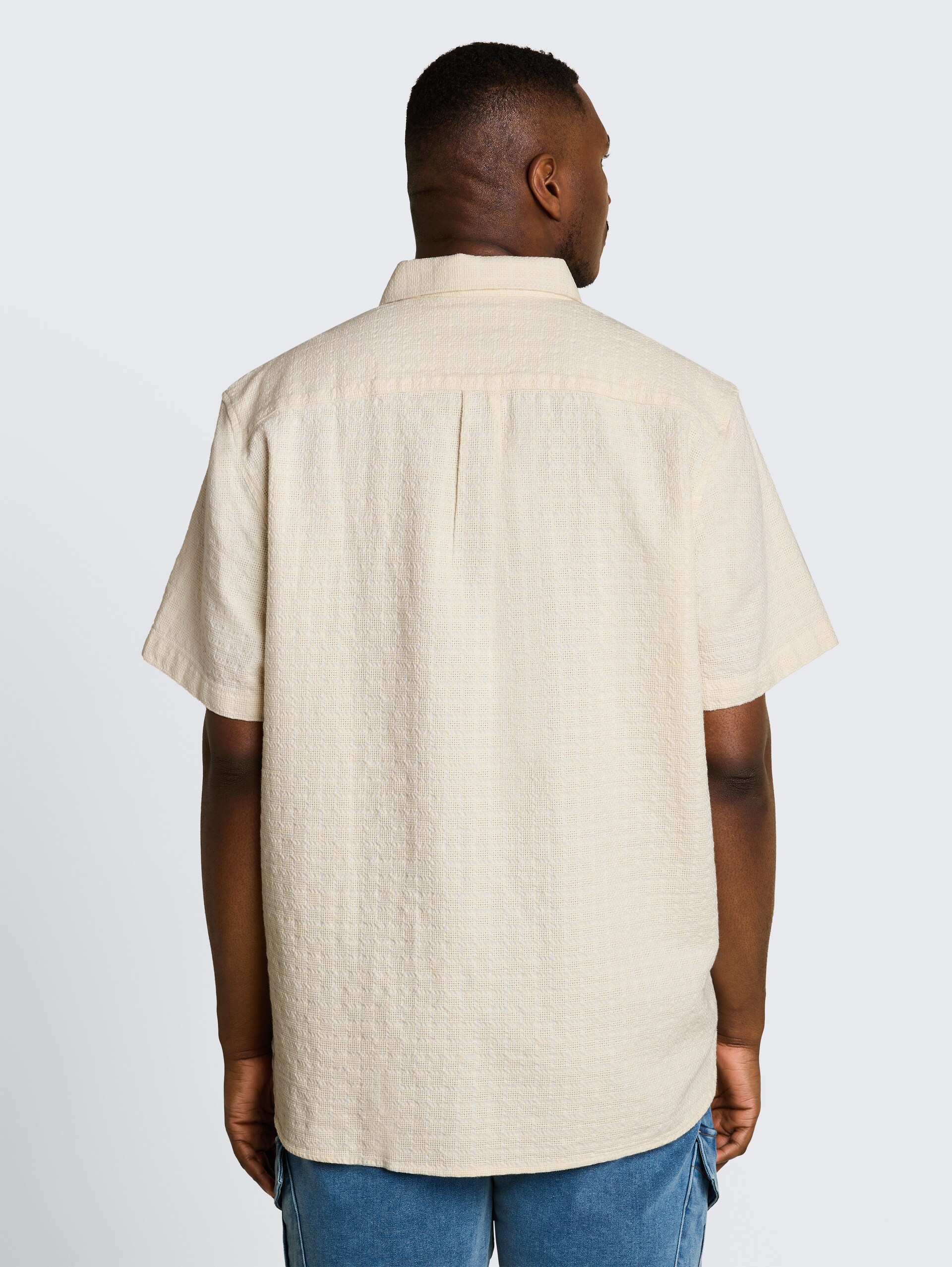 Plus Size - Korte mouwen overhemd van katoen - Gardenia White - Neklijn model-achteraanzicht