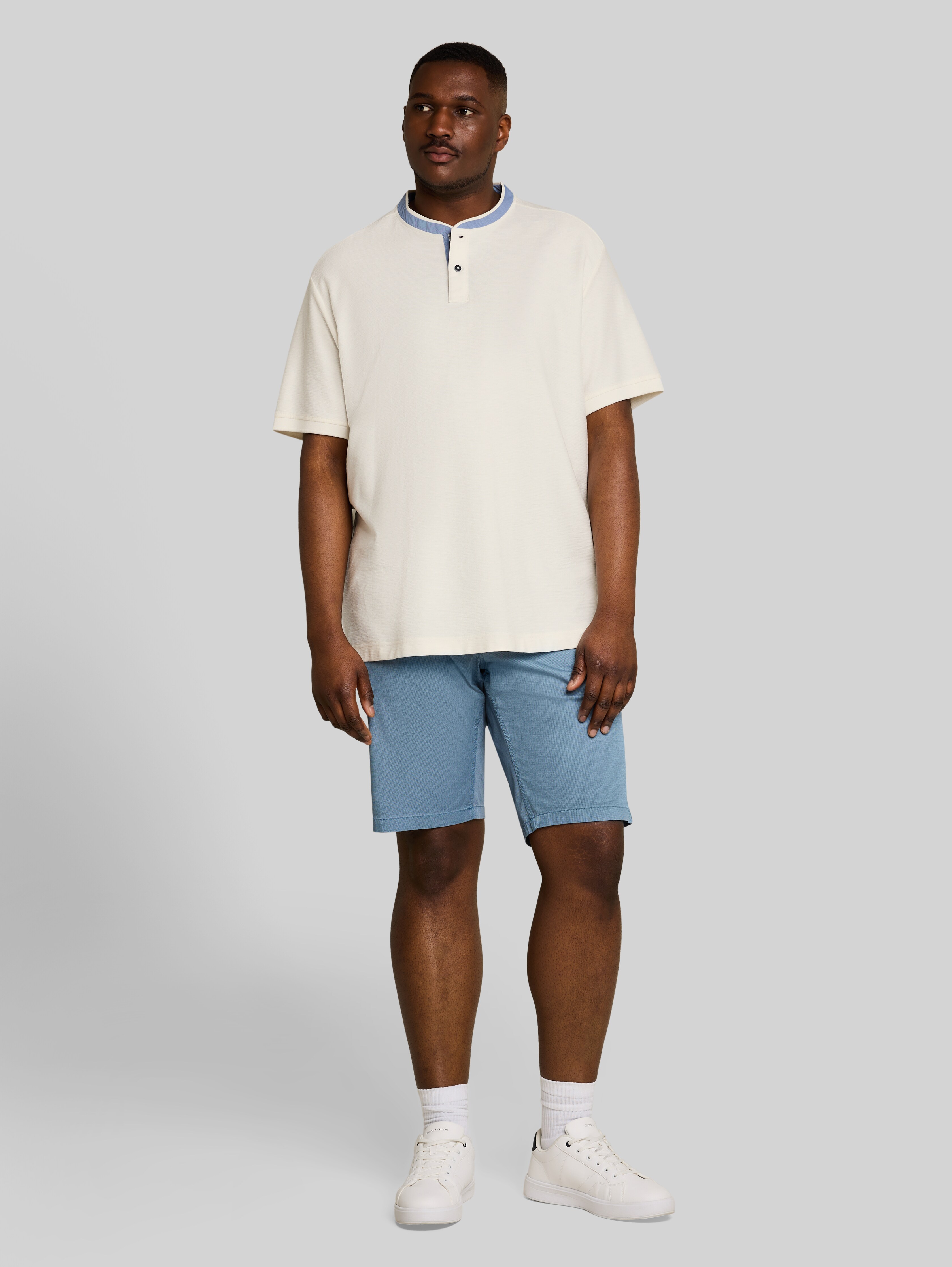 Plus Size - Polo shirt with stand-up collar in brown by Tom Tailor