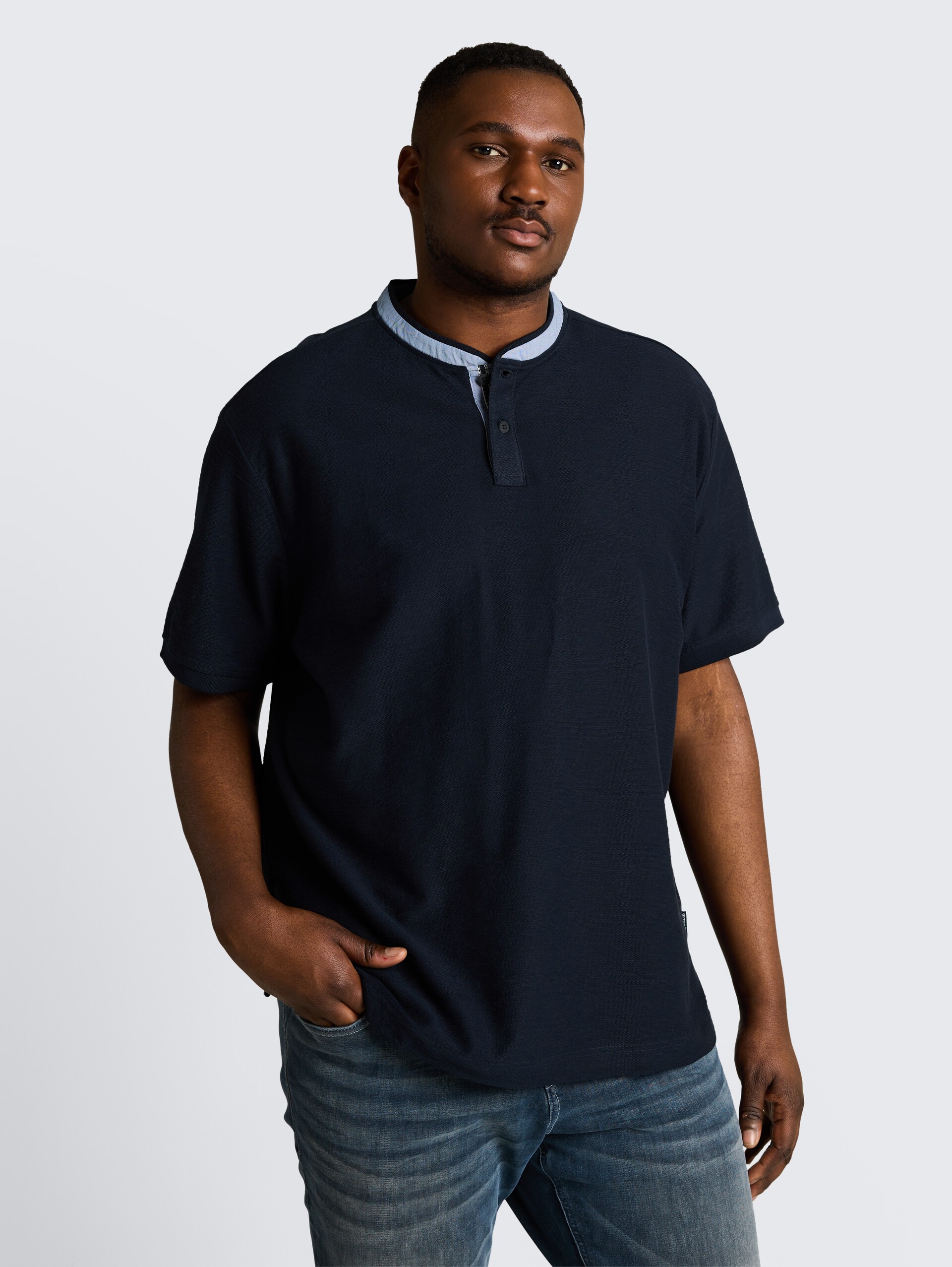 Plus Size - Poloshirt met opstaande kraag - sky captain blue