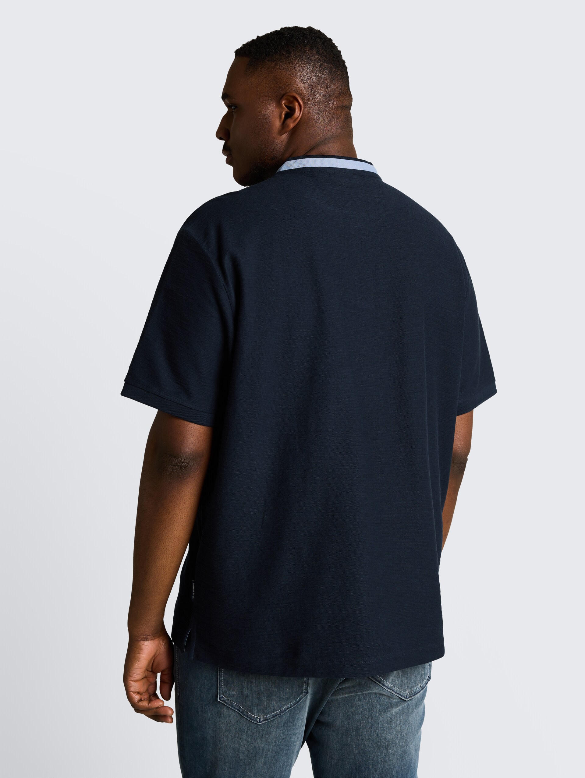 Plus Size - Poloshirt met opstaande kraag - sky captain blue