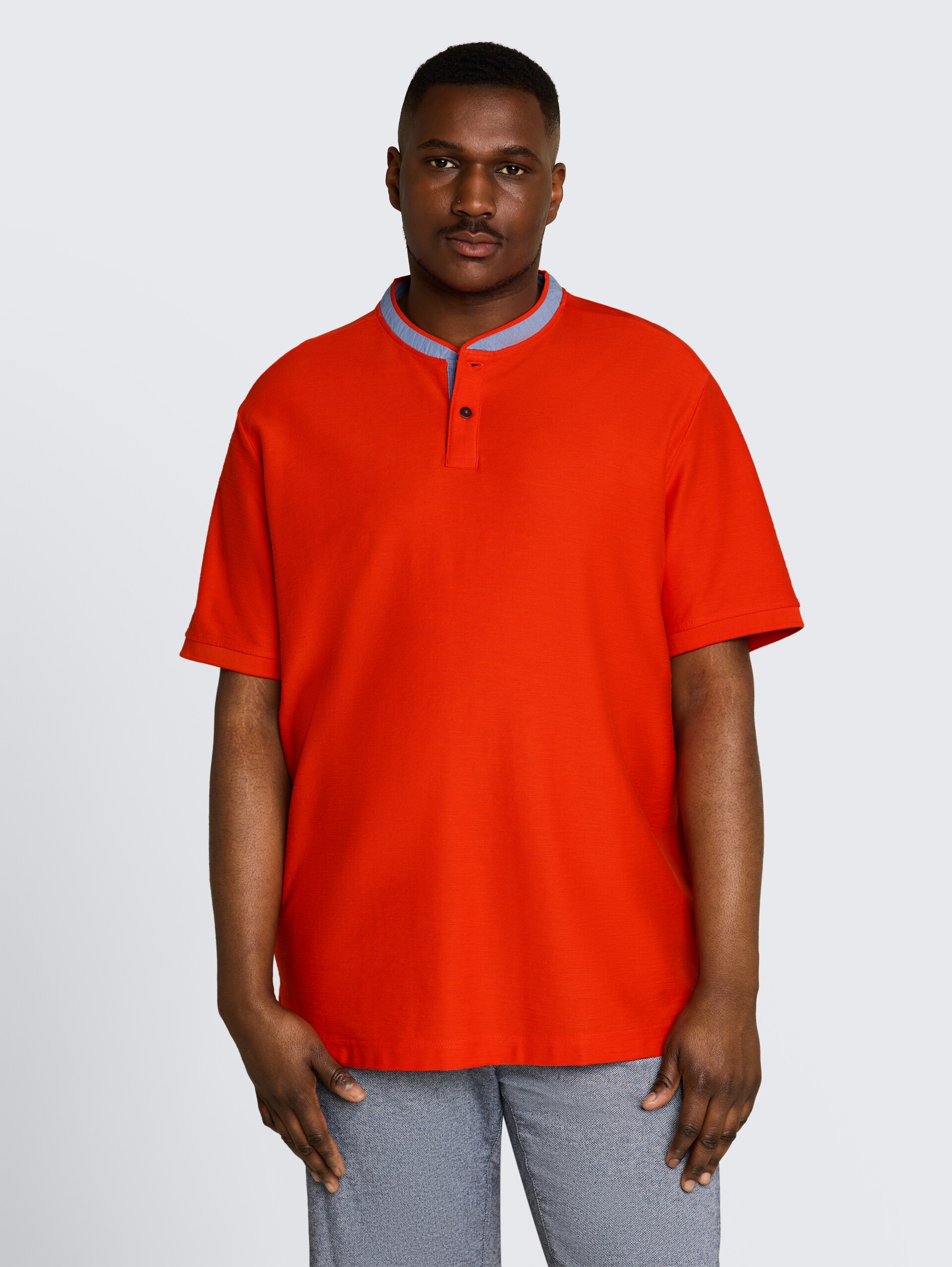Plus Size - Poloshirt mit Stehkragen - orange red