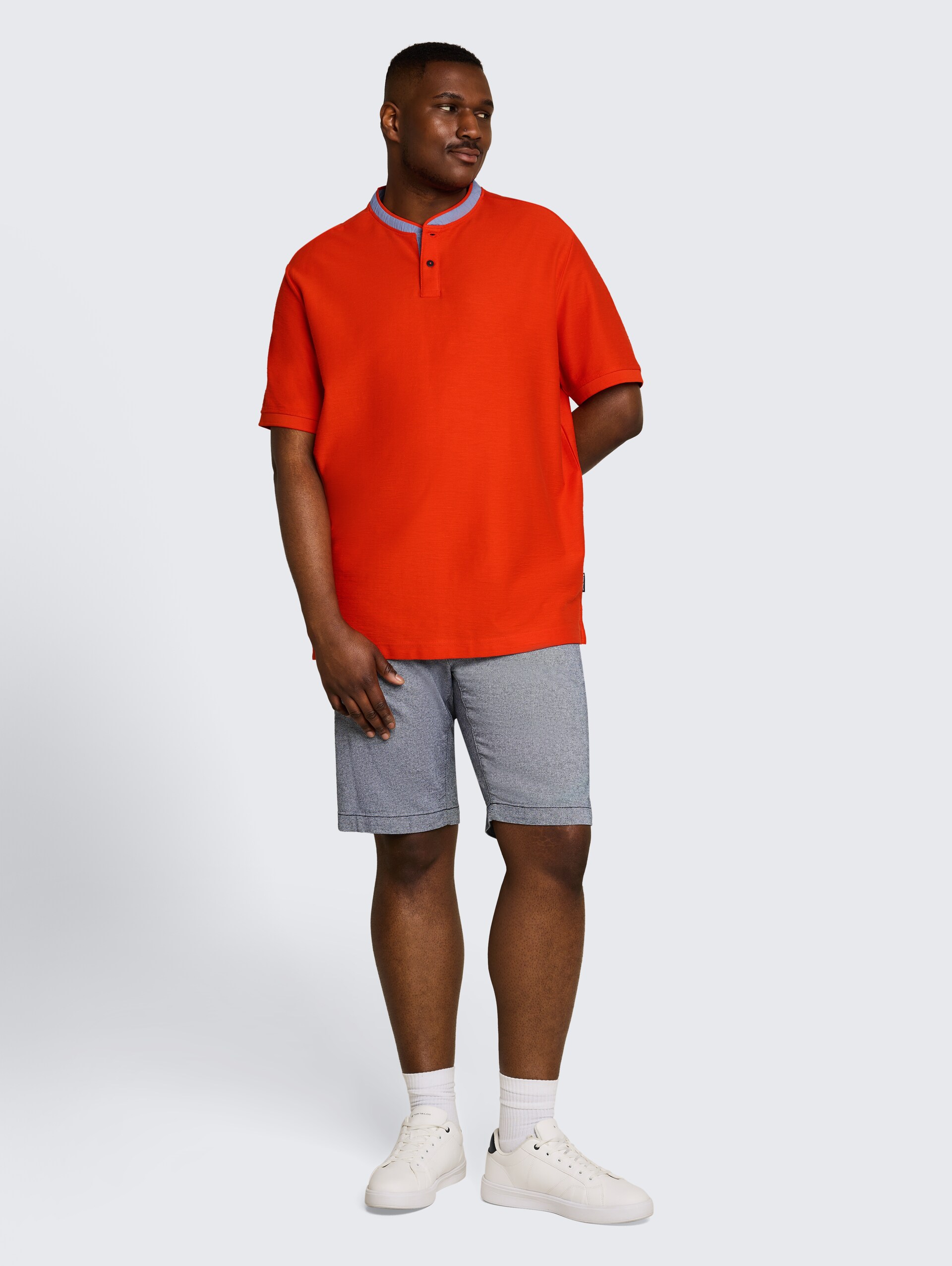 Plus Size - Poloshirt mit Stehkragen - orange red