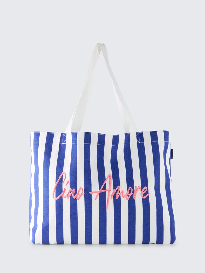 Strandtasche aus Canvas von Women, blue offwhite stripe