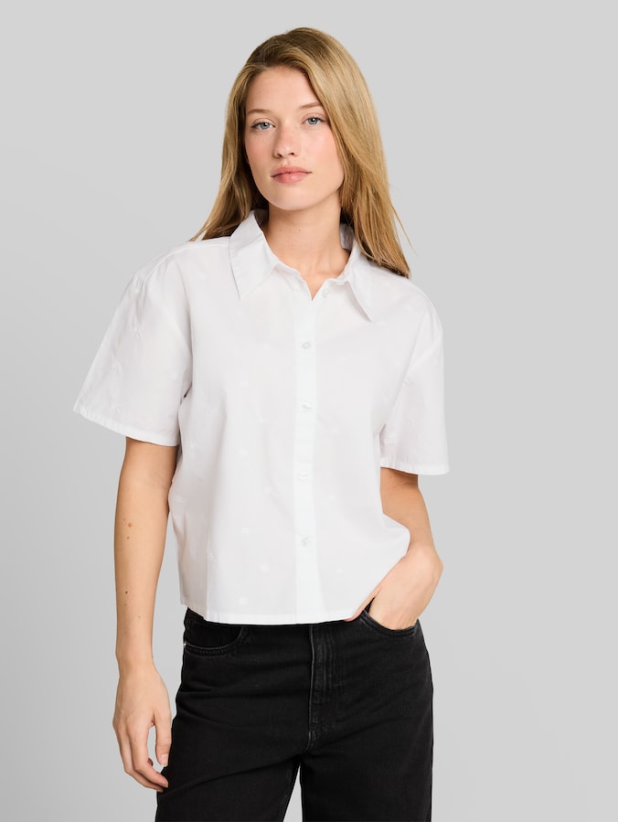 Chemisier ample à broderies par Denim Female, white tonal daisy embroidery