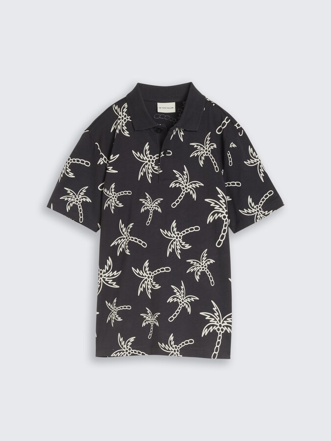 Poloshirt mit Muster von Teen Boys, grey white sketched palm trees