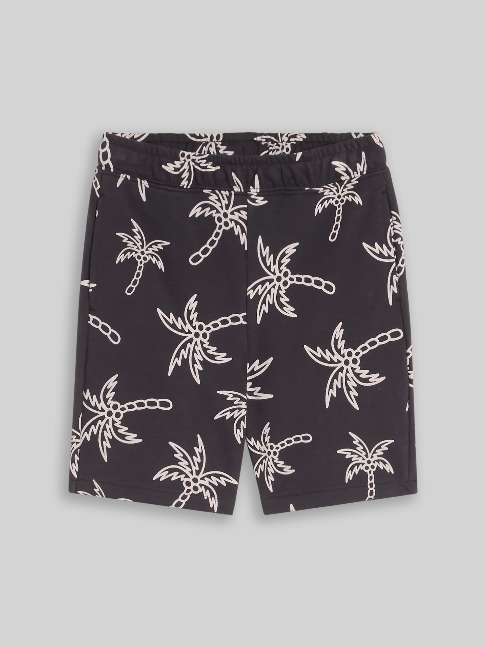 Patterned shorts - grey white sketched palm trees