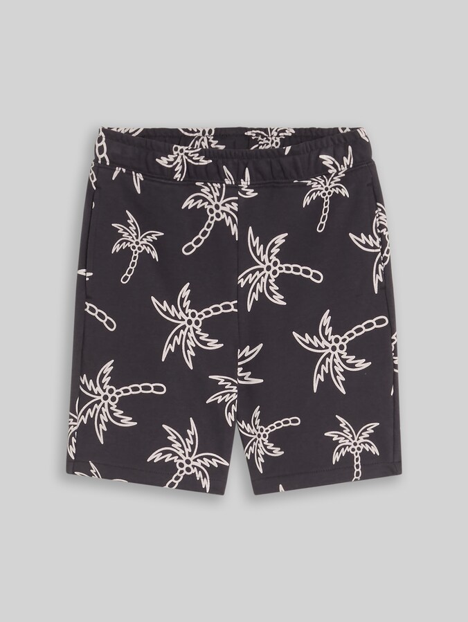 Patterned shorts by Mini Boys, grey white sketched palm trees