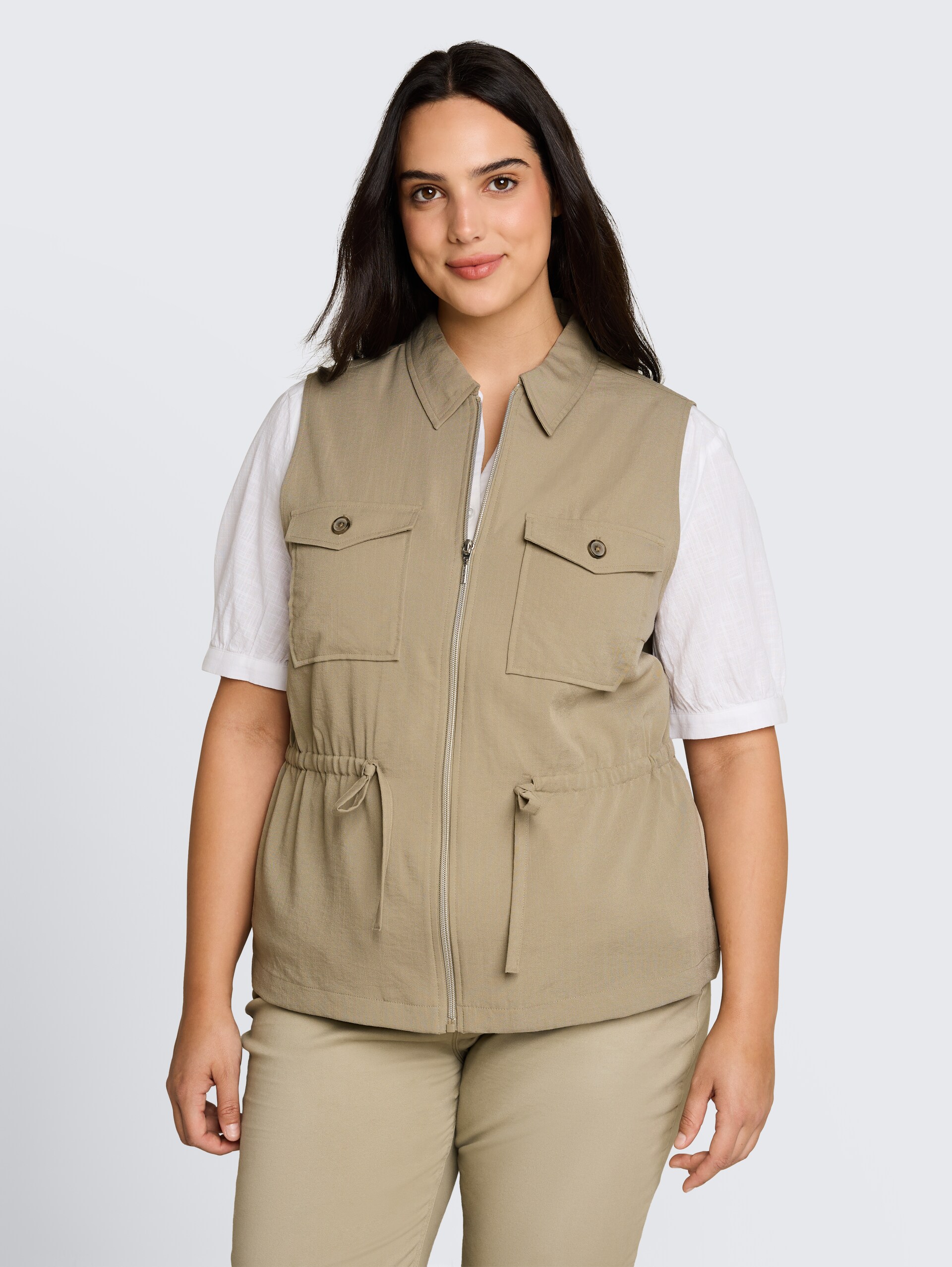 Plus Size - Regular Fit vest met borstzakken - Silver Olive