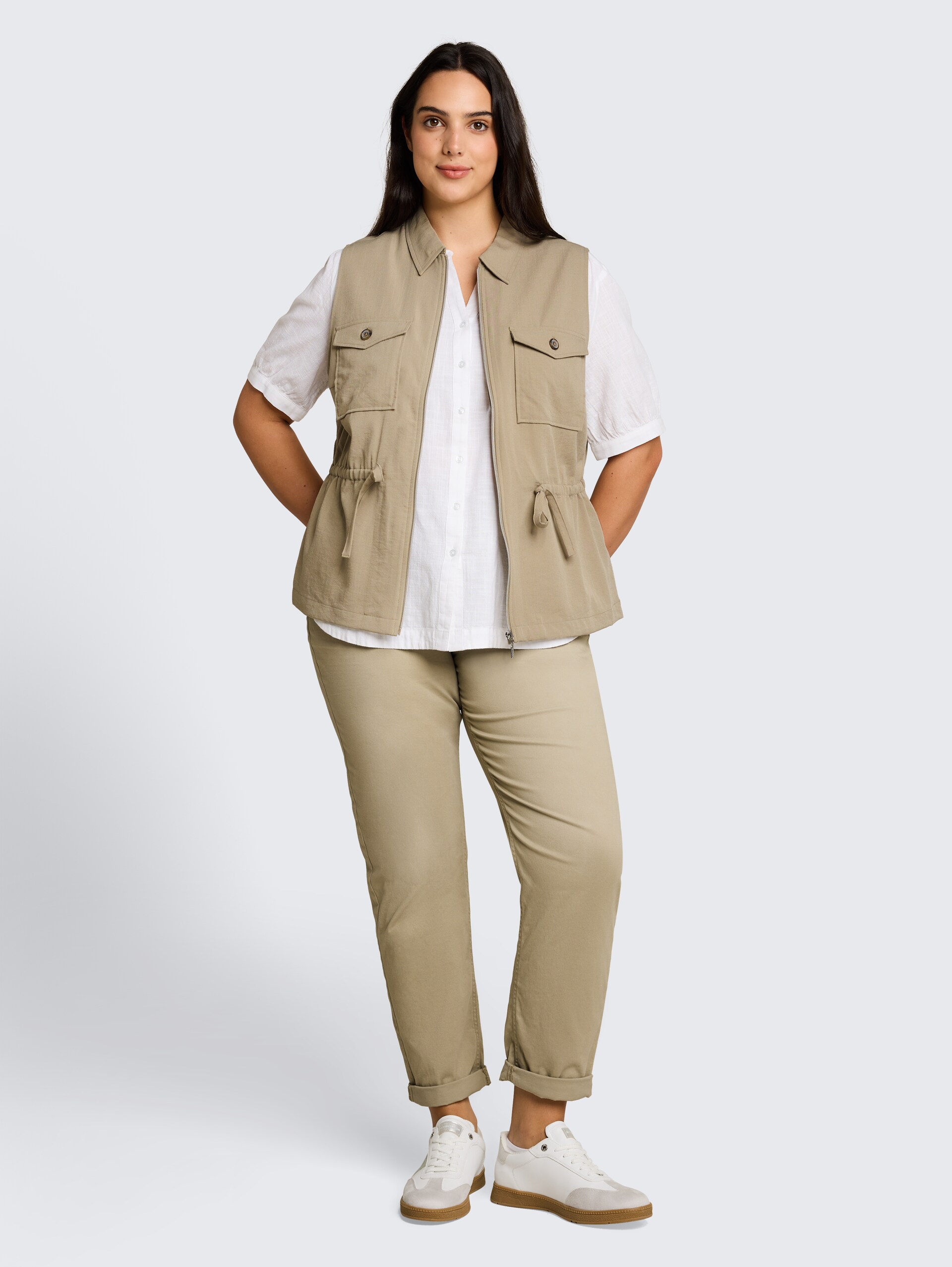 Plus Size - Regular Fit vest met borstzakken - Silver Olive